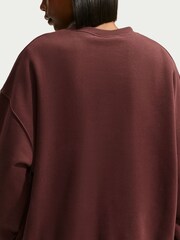 Nike Burgundy Studio Fleece Oversized Crew Neck Sweat Top - Image 5 of 6