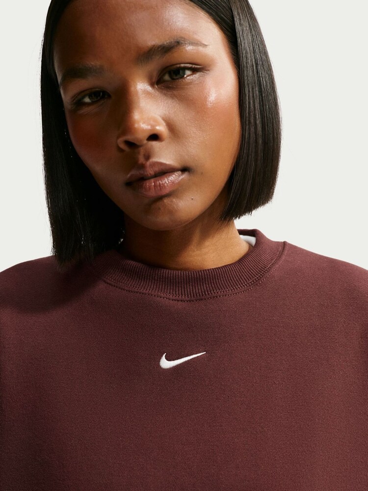 Nike Burgundy Studio Fleece Oversized Crew Neck Sweat Top - Image 6 of 6