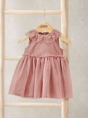 Mamas & Papas Pink Floral Embroidered Collar Mesh Dress - Image 1 of 2