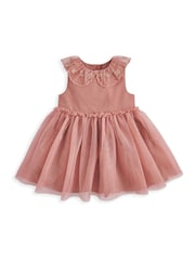 Mamas & Papas Pink Floral Embroidered Collar Mesh Dress - Image 2 of 2