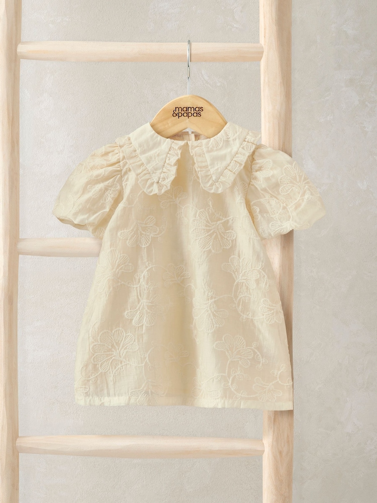 Mamas & Papas Yellow Floral Embroidered Collared Dress - Image 1 of 3