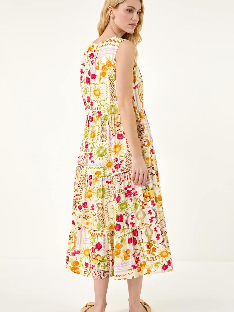 Blanco - Roman Fruit Print Tiered Midi Dress - Imagen 2 de 4