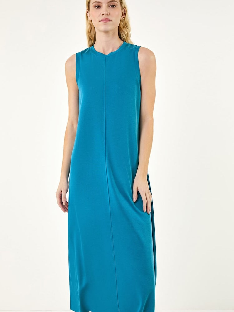 Roman Blue Sandwash Stretch Midi Dress - Image 2 of 5