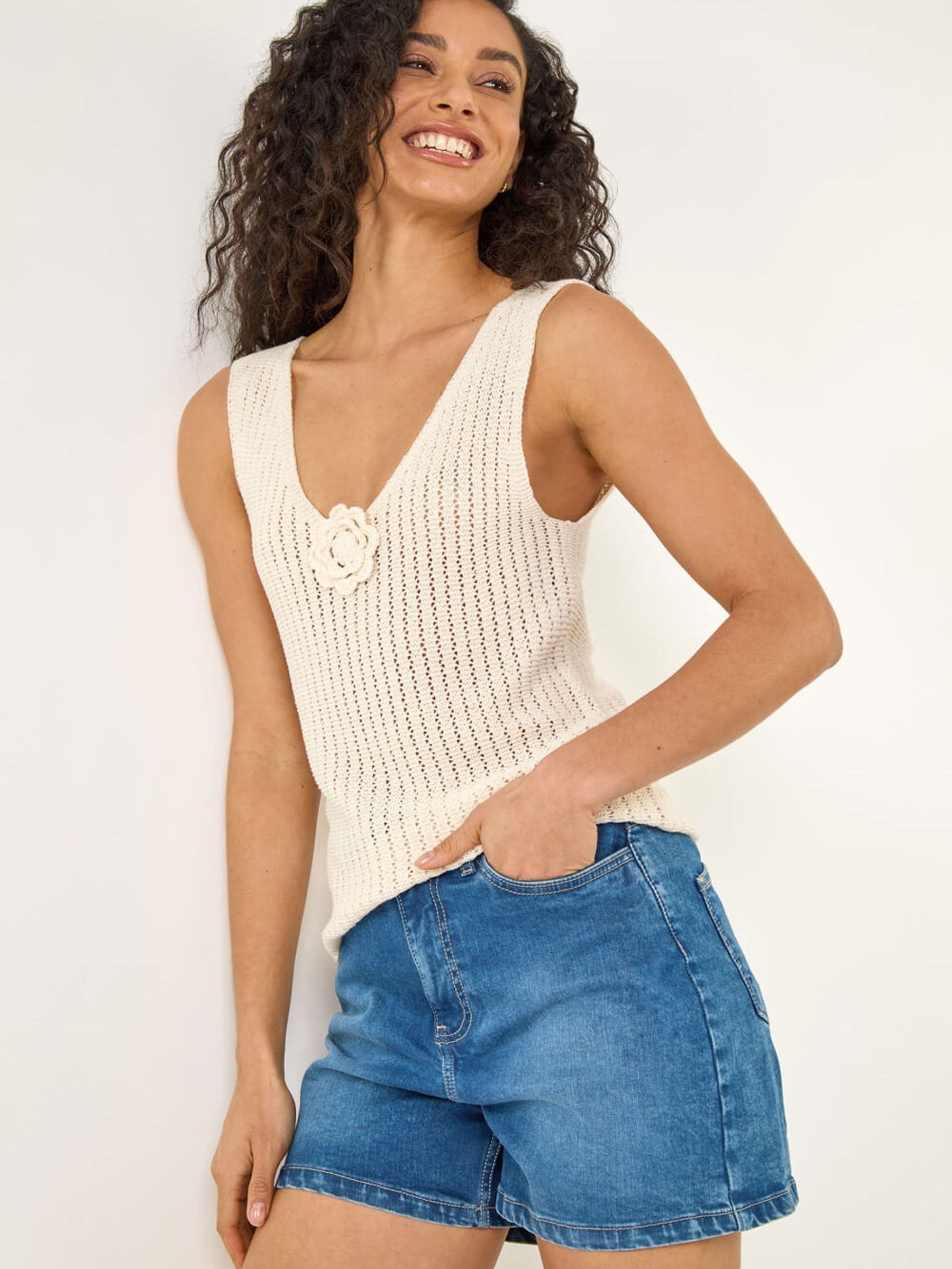 Buy Roman Natural Flower Front Knit Vest Top from Next USA