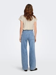 ONLY High Waist Wide Leg Button Front Jeans With Super Stretch - Imaginea 2 din 6