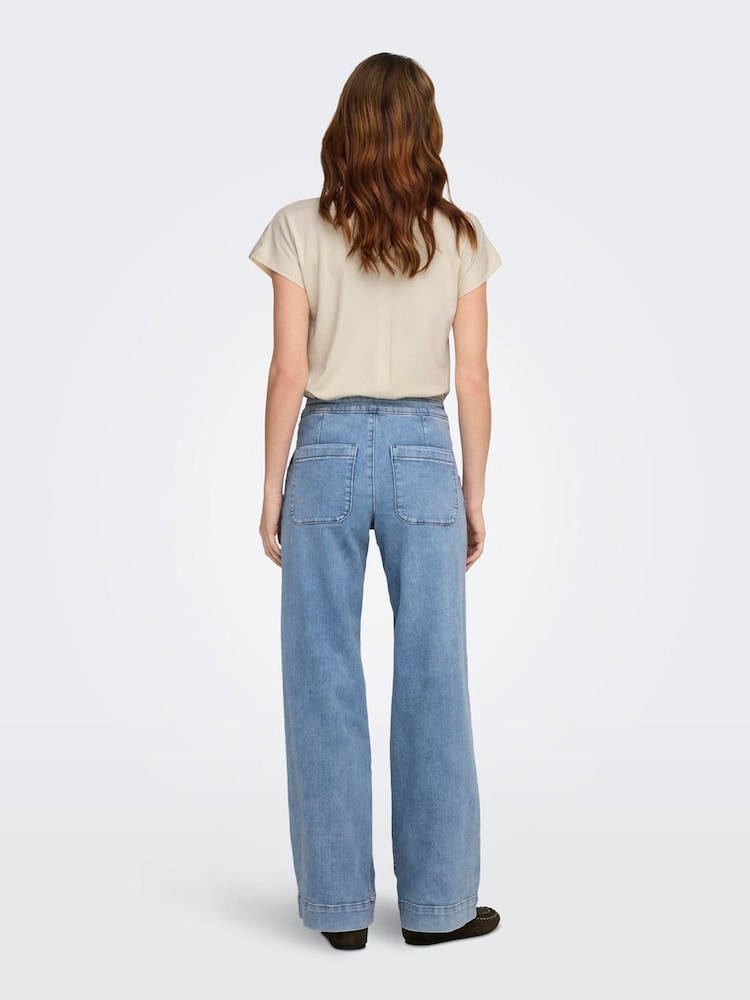 ONLY High Waist Wide Leg Button Front Jeans With Super Stretch - Imaginea 2 din 6