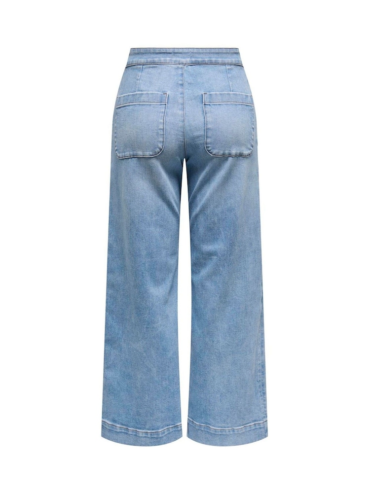 ONLY High Waist Wide Leg Button Front Jeans With Super Stretch - Imaginea 6 din 6
