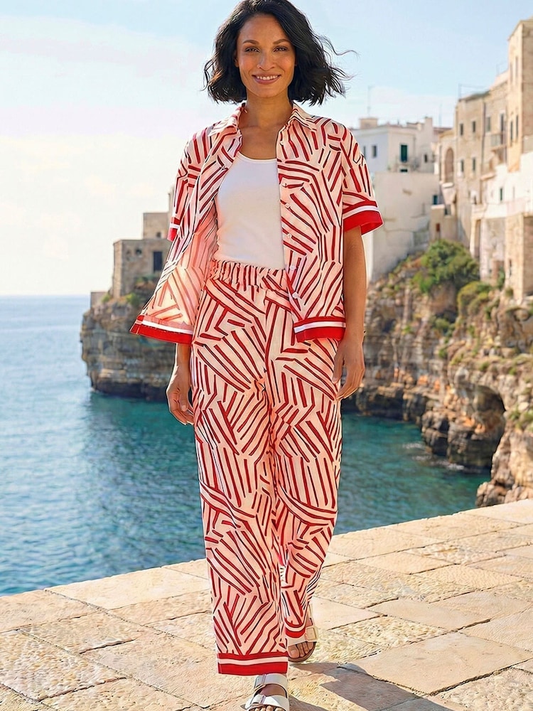 Roman Red Geometric Wide Leg Trousers - Image 1 of 5