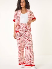 Roman Red Geometric Wide Leg Trousers - Image 2 of 5