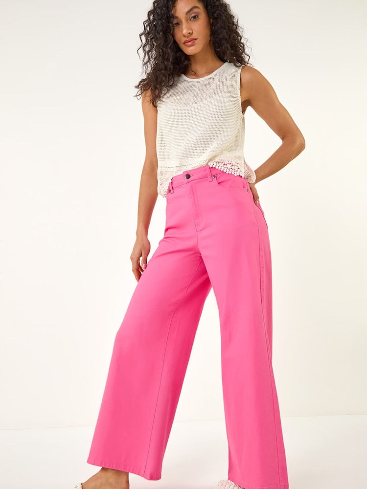 Roman Pink Wide Leg Denim Trousers - Image 1 of 5