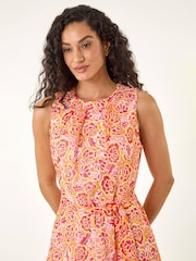 Roman Orange Floral Shimmer Tie Waist Dress - Image 5 of 6