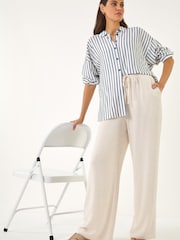 Roman Natural Linen Blend Wide Leg Trousers - Image 1 of 5