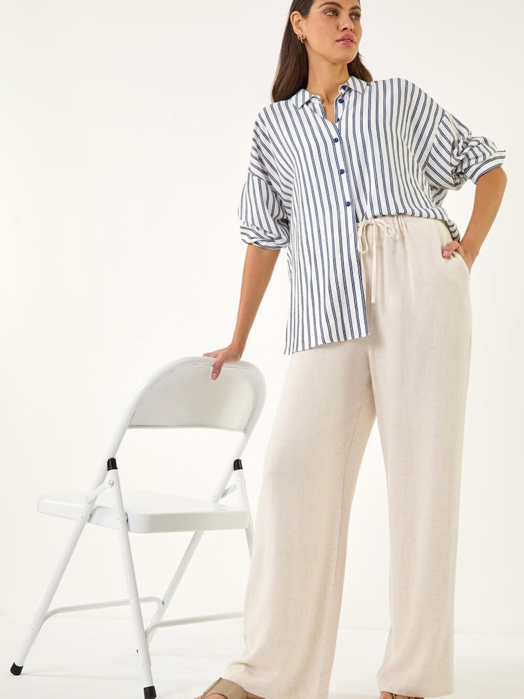 Roman Natural Linen Blend Wide Leg Trousers - Image 1 of 5