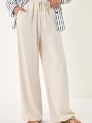 Roman Natural Linen Blend Wide Leg Trousers - Image 3 of 5