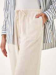 Roman Natural Linen Blend Wide Leg Trousers - Image 4 of 5