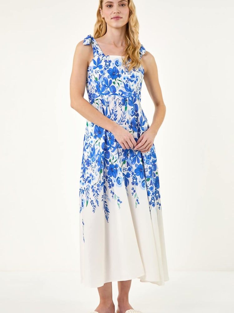 Azul - Roman Floral Print Strap Tie Midi Dress - Imagen 2 de 2