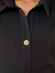Roman Black Collared Ribbed Midi Dress - Image 6 of 6