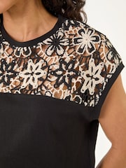 Roman Black Cotton Floral Crochet T-Shirt - Image 5 of 5