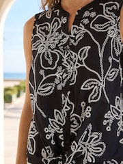 Roman Black Floral Puff Print Tie Blouse - Image 4 of 4