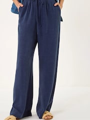 Roman Blue Linen Blend Wide Leg Trousers - Image 1 of 2