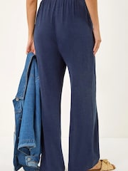 Roman Blue Linen Blend Wide Leg Trousers - Image 2 of 2