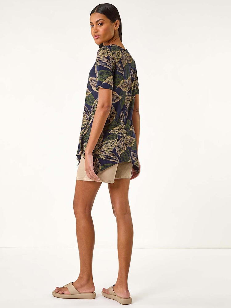 Roman Blue Leaf Print Hanky Hem Tunic Top - Image 2 of 4