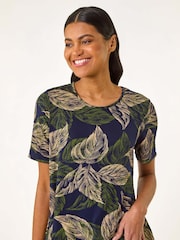 Roman Blue Leaf Print Hanky Hem Tunic Top - Image 3 of 4