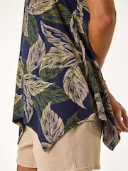 Roman Blue Leaf Print Hanky Hem Tunic Top - Image 5 of 5