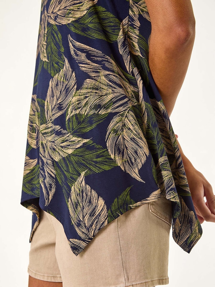 Roman Blue Leaf Print Hanky Hem Tunic Top - Image 5 of 5