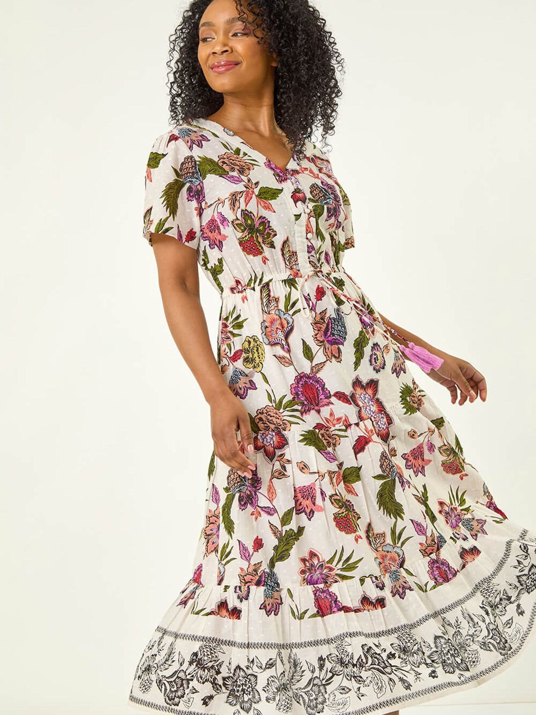 Buy Roman White Petite Floral Dobby Print Midi Dress from the Next
