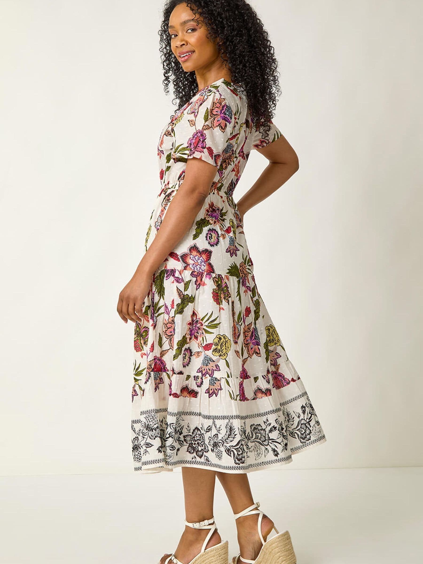 Buy Roman White Petite Floral Dobby Print Midi Dress from the Next