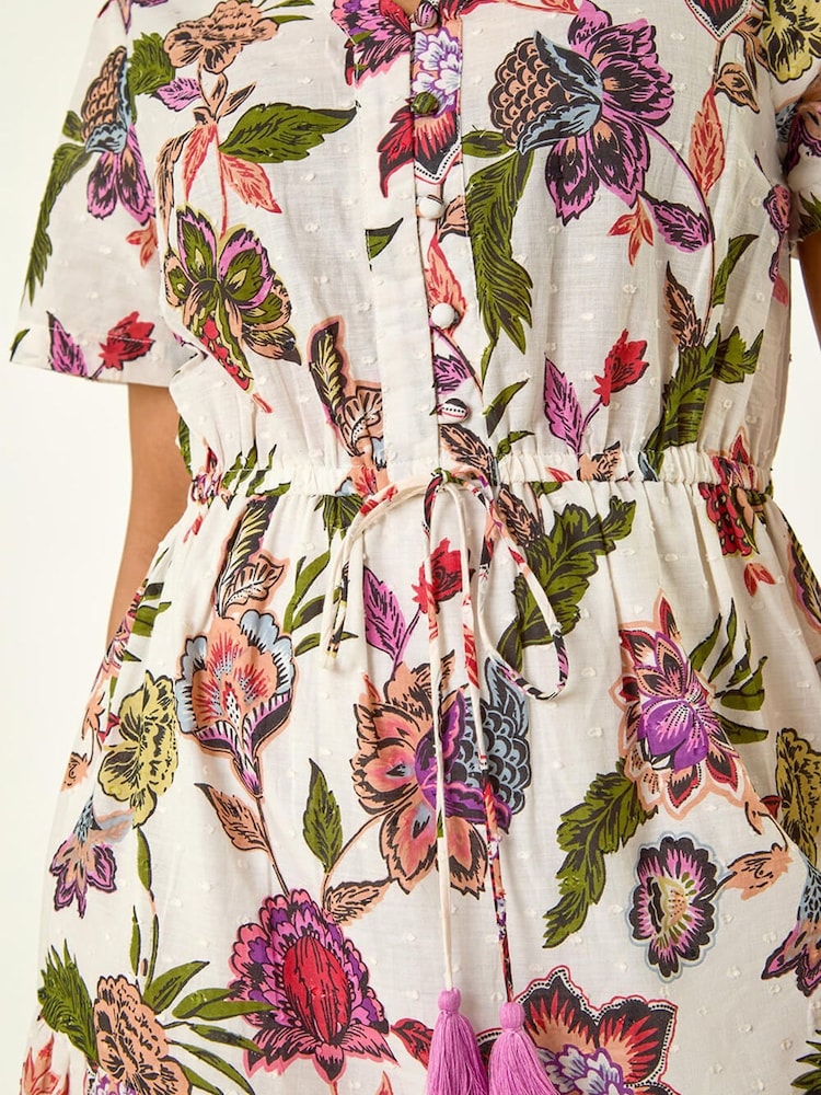 Roman White Petite Floral Dobby Print Midi Dress - Image 5 of 5