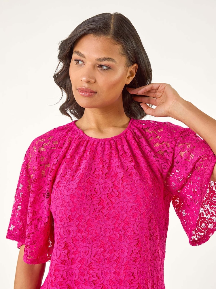 Roman Pink Lace Angel Sleeve Top - Image 1 of 4