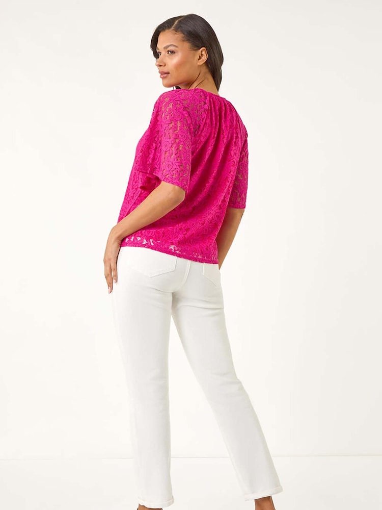 Roman Pink Lace Angel Sleeve Top - Image 2 of 4