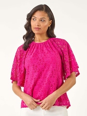Roman Pink Lace Angel Sleeve Top - Image 3 of 4