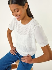 Roman White Pointelle Knit T-Shirt - Image 1 of 5