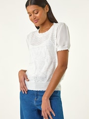 Roman White Pointelle Knit T-Shirt - Image 4 of 5