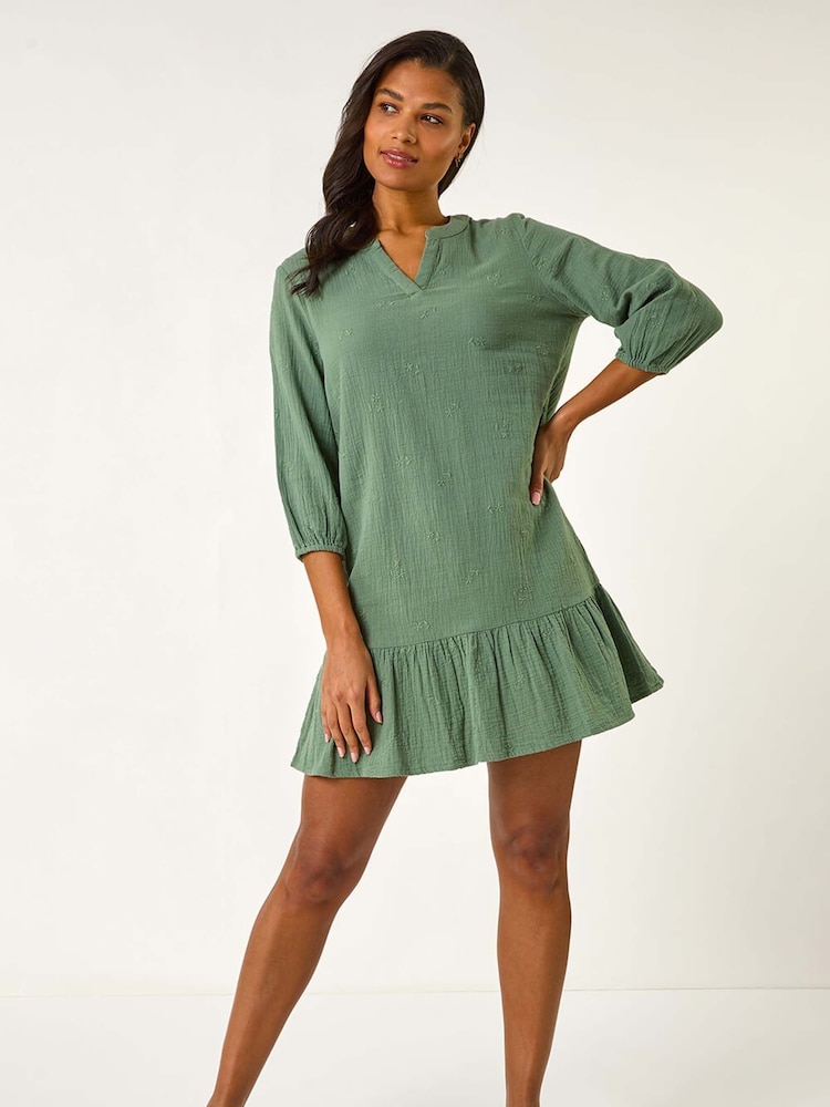 Roman Green Textured V-Neck Smock Dress - Image 1 of 5