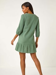 Roman Green Textured V-Neck Smock Dress - Image 3 of 5