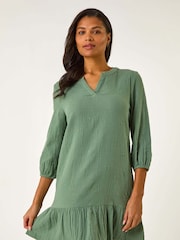 Roman Green Textured V-Neck Smock Dress - Image 4 of 5