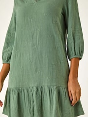 Roman Green Textured V-Neck Smock Dress - Image 5 of 5