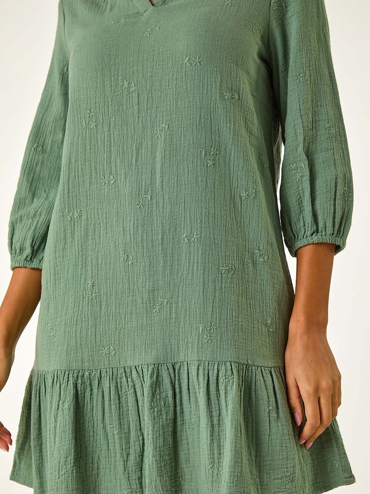 Roman Green Textured V-Neck Smock Dress - Image 5 of 5