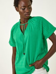 Roman Green Textured Tie V-Neck Top - Image 1 of 5