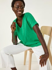 Roman Green Textured Tie V-Neck Top - Image 2 of 5