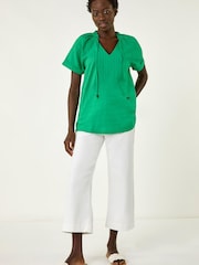 Roman Green Textured Tie V-Neck Top - Image 3 of 5