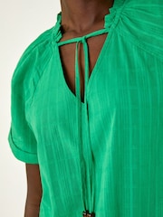 Roman Green Textured Tie V-Neck Top - Image 5 of 5