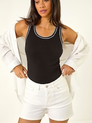 Roman White High Waisted Denim Stretch Shorts - Image 3 of 5