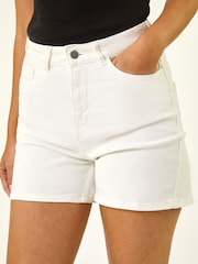 Roman White High Waisted Denim Stretch Shorts - Image 5 of 5