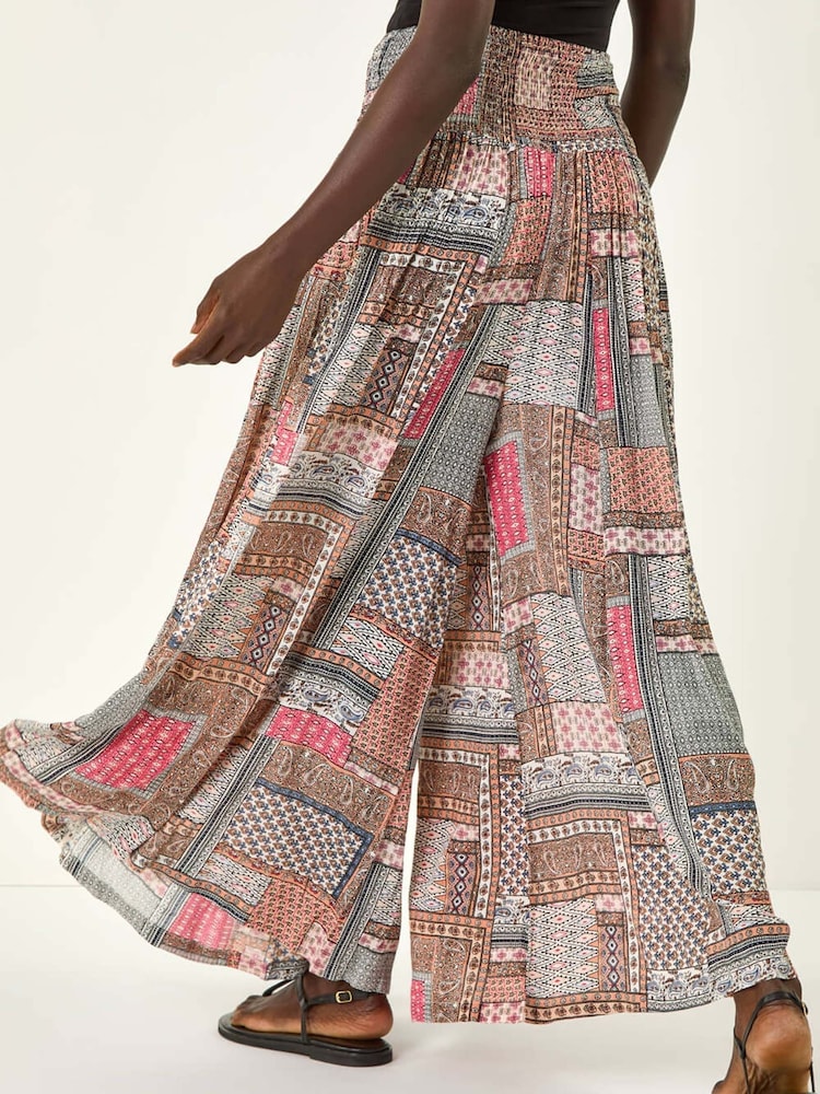 Palazzo-Hosen mit weitem Bein und Roman Patchwork-Muster - Bild 2 von 4