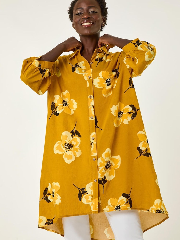 Roman Yellow Longline Floral Print Blouse - Image 1 of 5